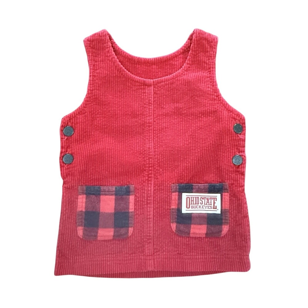 Vtg Ohio State Buckeyes Lil' Fan Girls Size 24 Mos. Corduroy Jumper Made In USA
